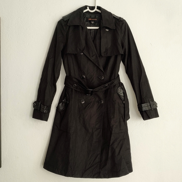korean brand Jackets & Blazers - Double Breasted Trench Coat (Black)